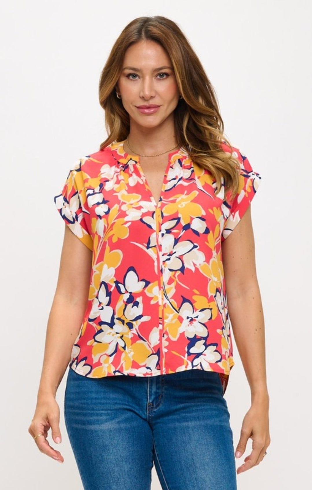 Tropical Bloom Cap Sleeve Blouse- Plus Size