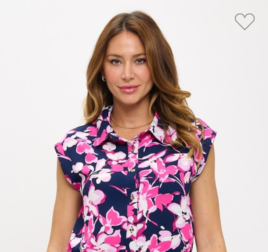 Tropical Bloom Cap Sleeve Blouse- Plus Size