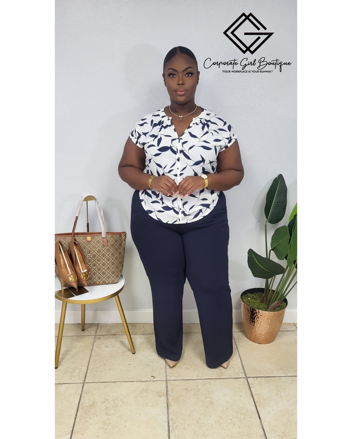 Short Sleeve Leaf Printed Blouse