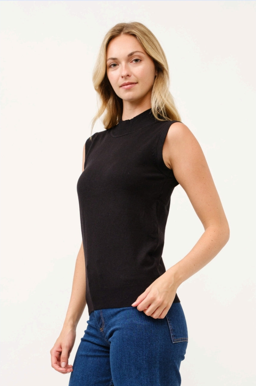 Mock Neck Sleeveless Sweater Shirt