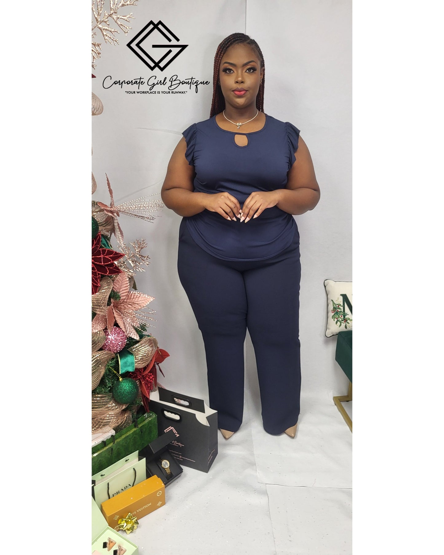 Keyhole Cap Sleeve Blouse -Plus Size