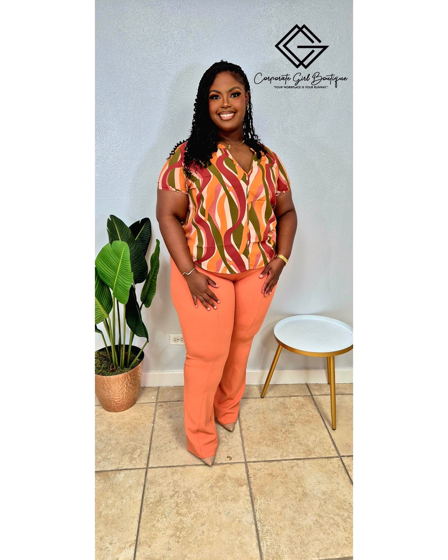 Water Ripple Short Sleeve Blouse- Plus Size