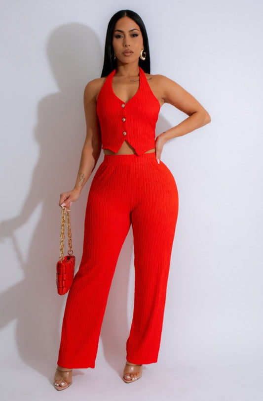 Textured Vest Pants Set