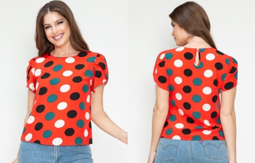 Polka Dot Cap Sleeve Blouse