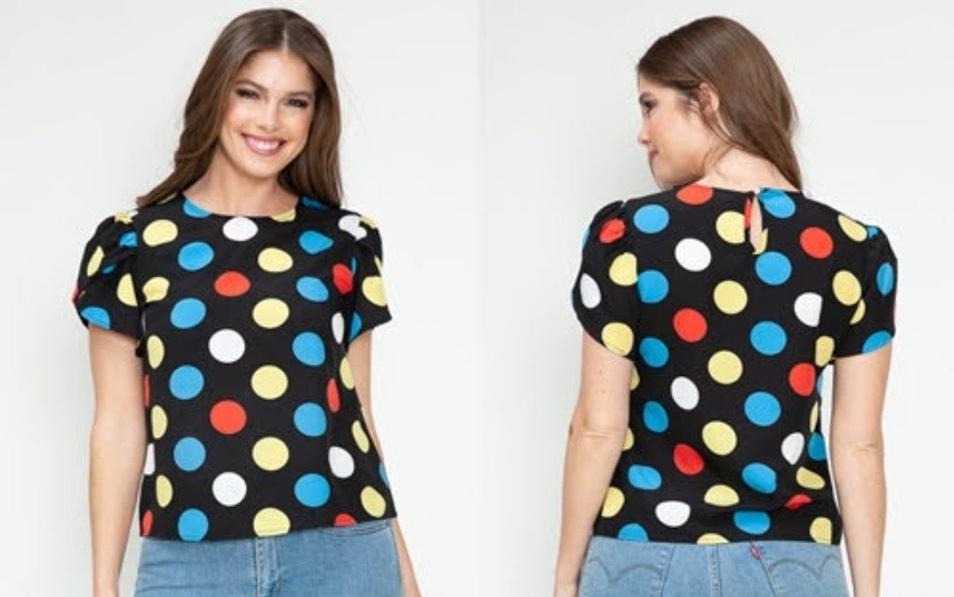 Polka Dot Cap Sleeve Blouse