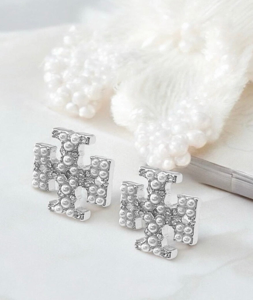 Tory Burch Cross Pearl Earrings