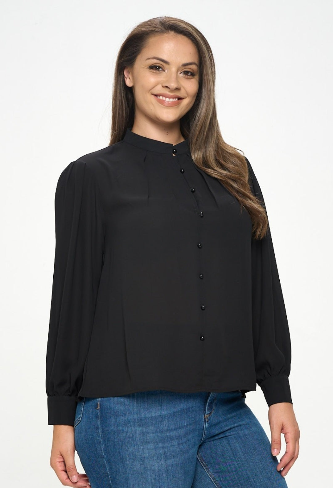 I Am The Moment Pleated Neck Line Blouse-Plus Size