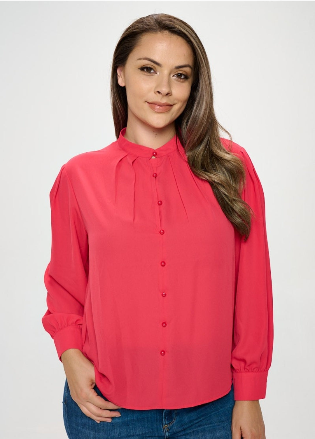 I Am The Moment Pleated Neck Line Blouse-Plus Size
