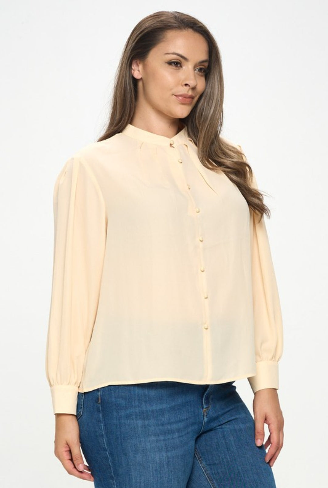 I Am The Moment Pleated Neck Line Blouse-Plus Size