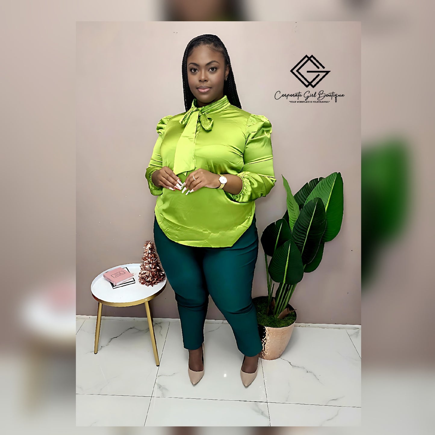 Satin Fierce Bow Blouse Plus Size