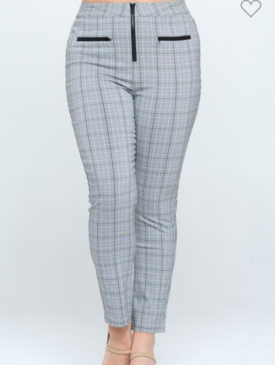 Zipper Trim Plaid Pants (Plus Size)