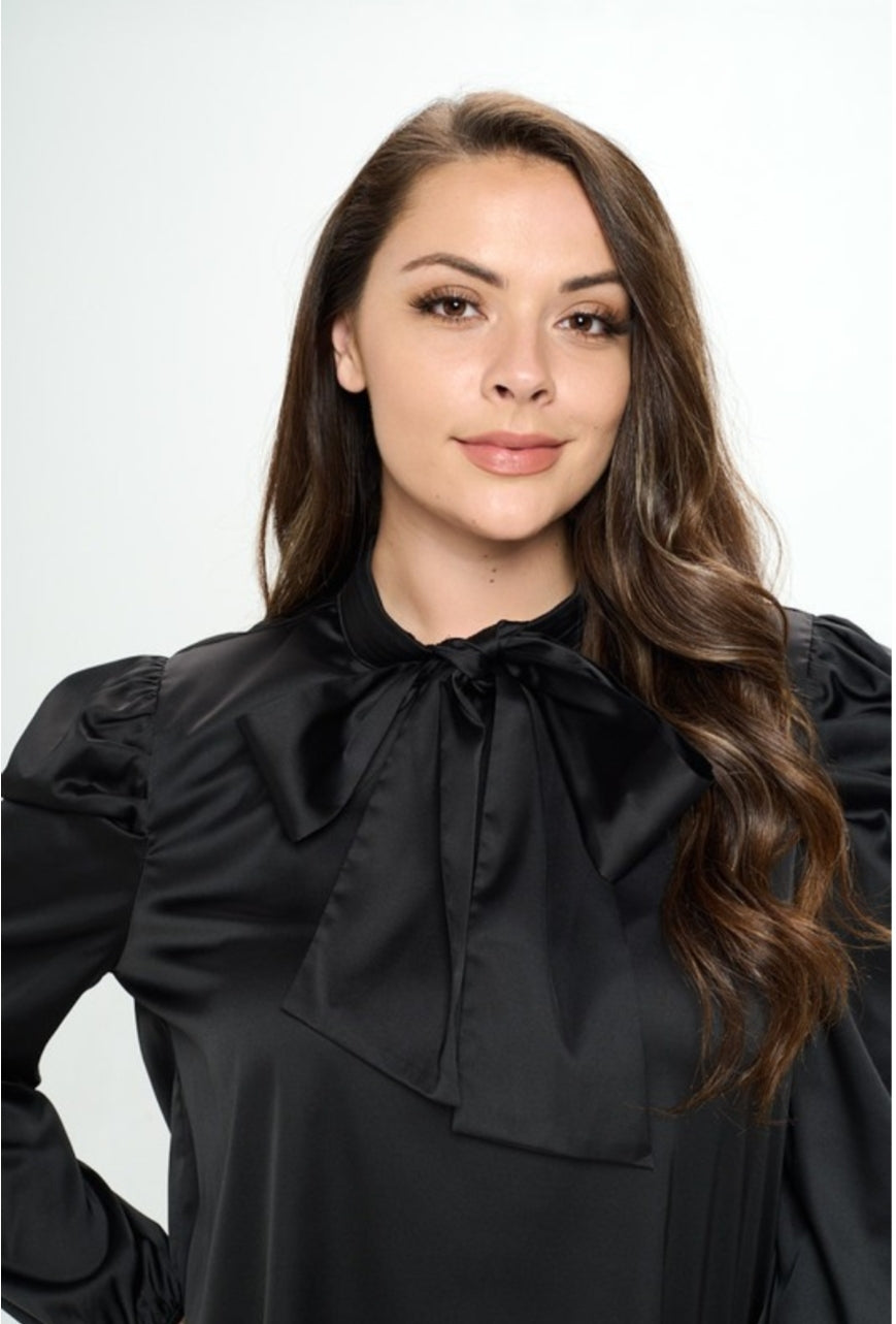 Satin Fierce Bow Blouse Plus Size