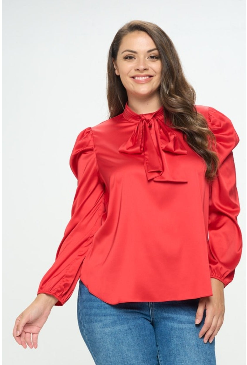 Satin Fierce Bow Blouse Plus Size