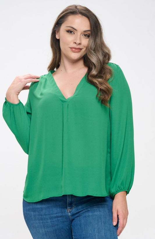 Henley V-Neck Blouse- Plus size