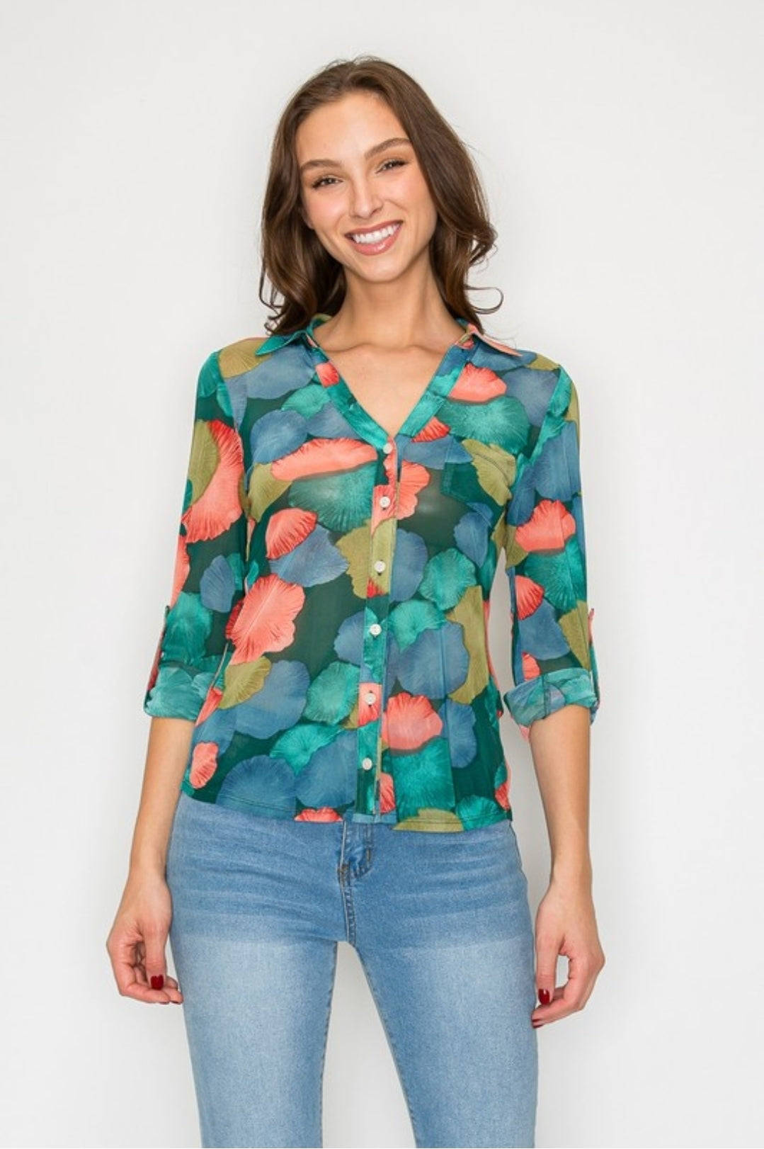 Mesh Printed Blouse- Plus size
