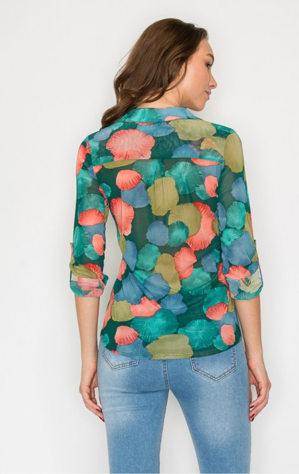 Mesh Printed Blouse- Plus size