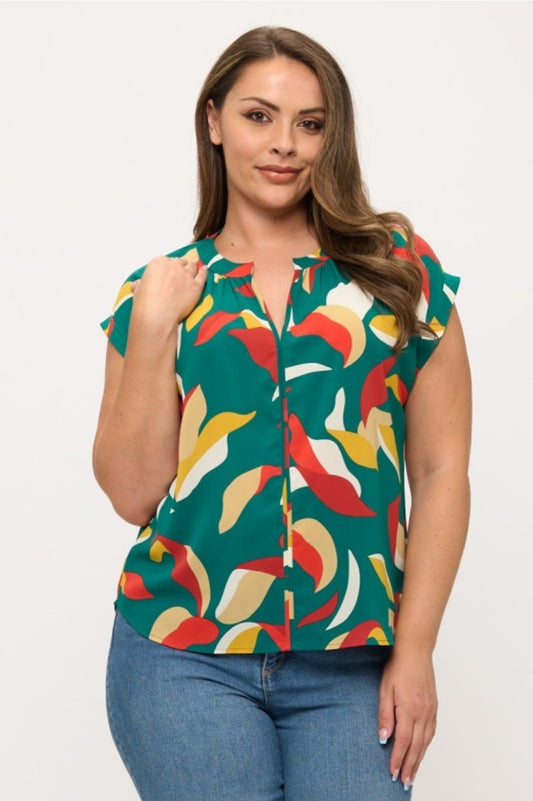 Cool Breeze Abstract Print Blouse- Plus Size