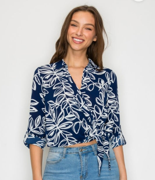 Nautical Bloom Wrap Blouse