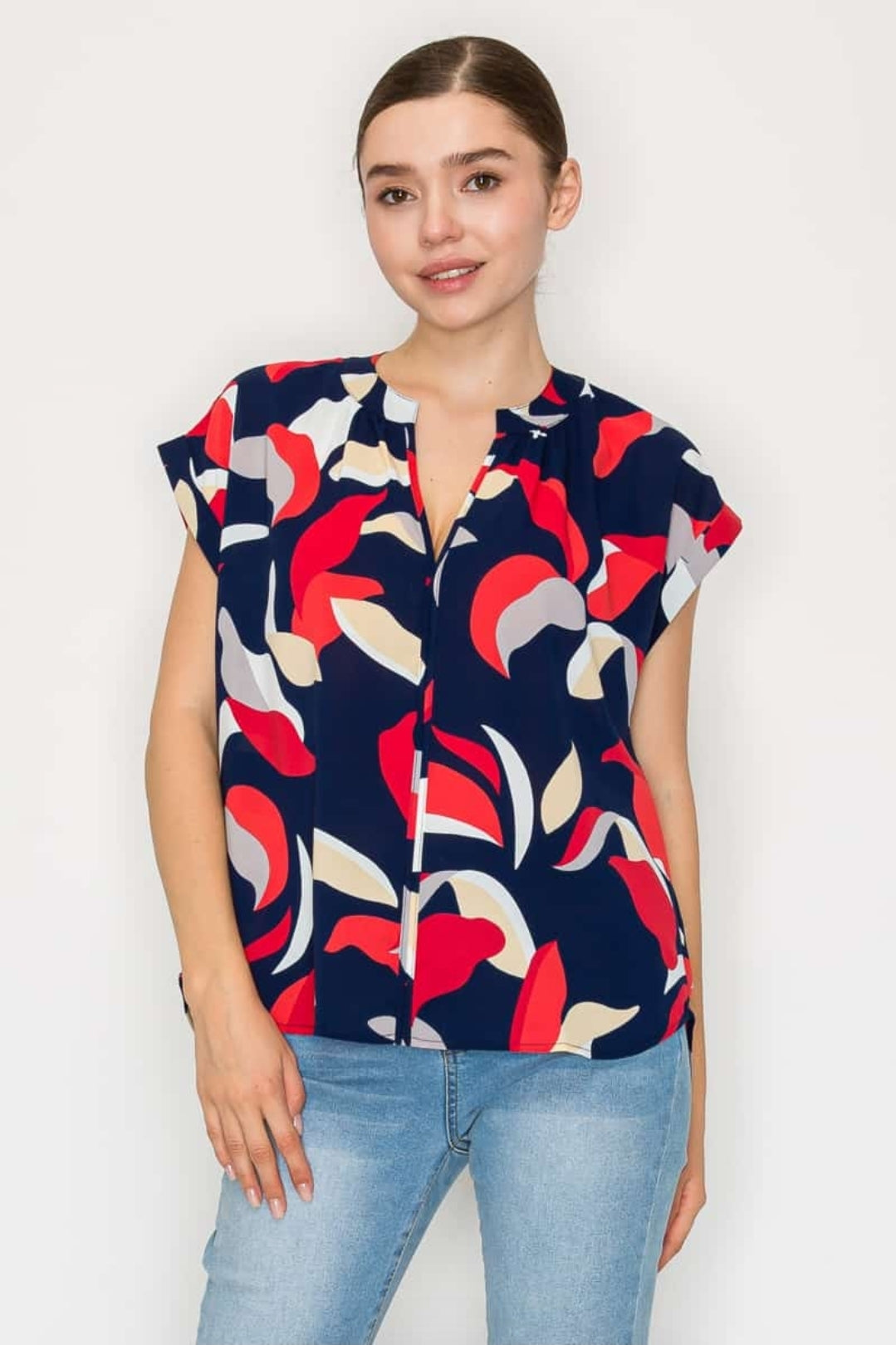 Cool Breeze Abstract Print Blouse- Plus Size