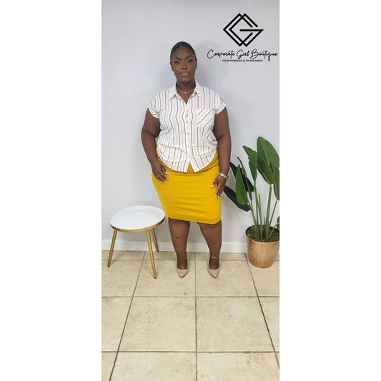 Metro Stripe Button Up Blouse- Plus Size