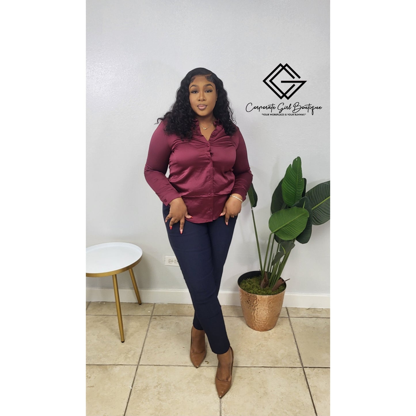V Neck Satin Blouse