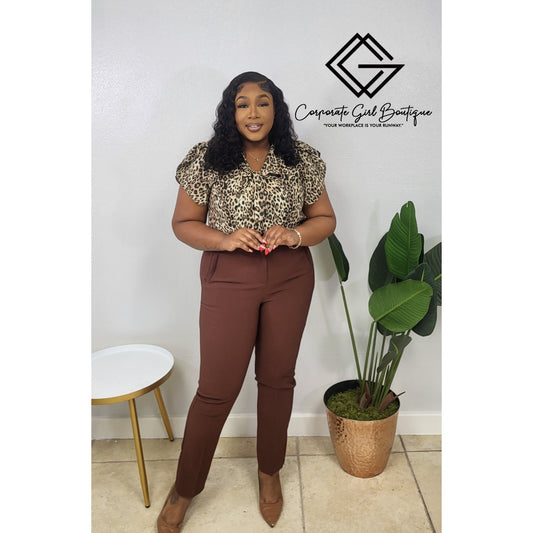 Leopard Bow Cap Sleeve Blouse