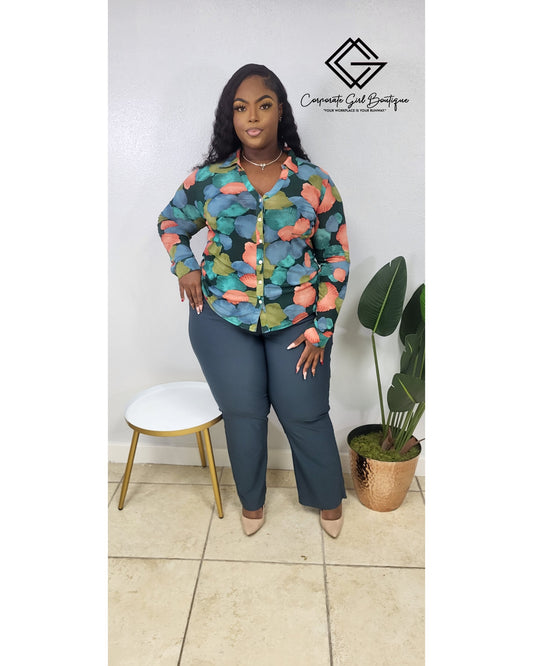 Mesh Printed Blouse- Plus size