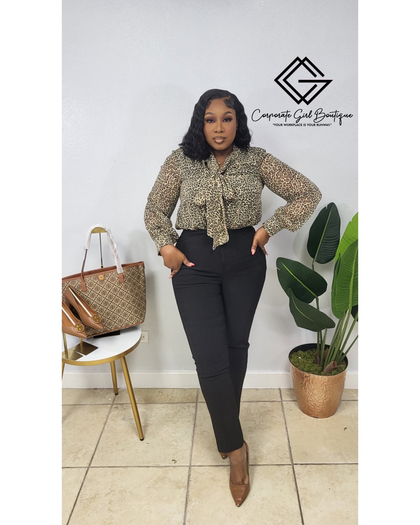 Savannah Leopard Tie Neck Blouse