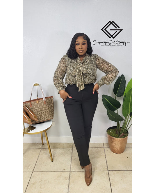 Savannah Leopard Tie Neck Blouse