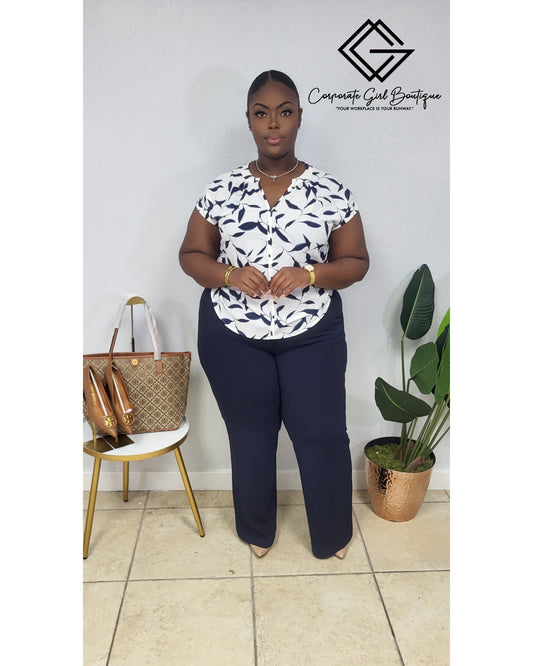 Short Sleeve Leaf Printed Blouse