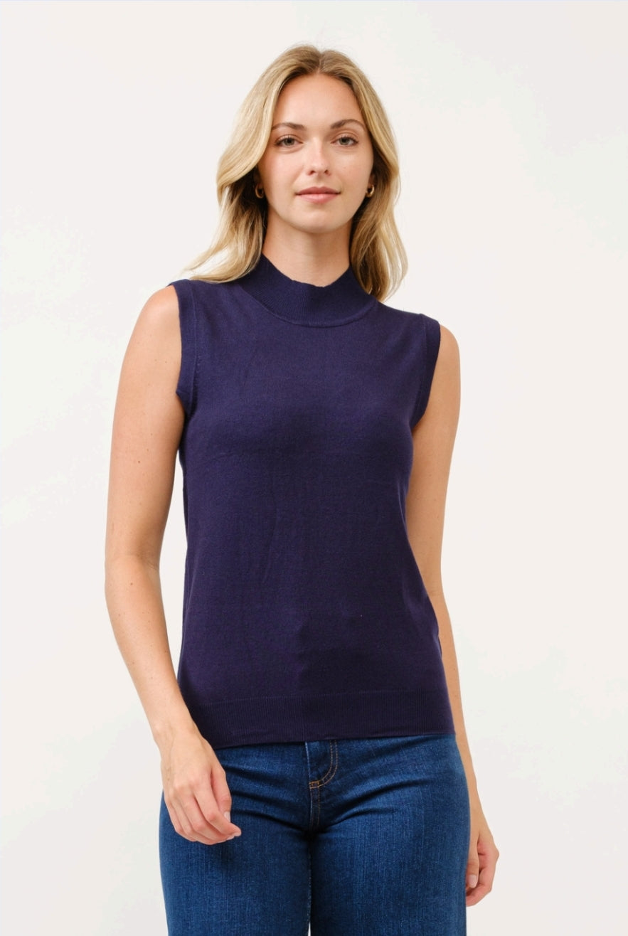 Mock Neck Sleeveless Sweater Shirt