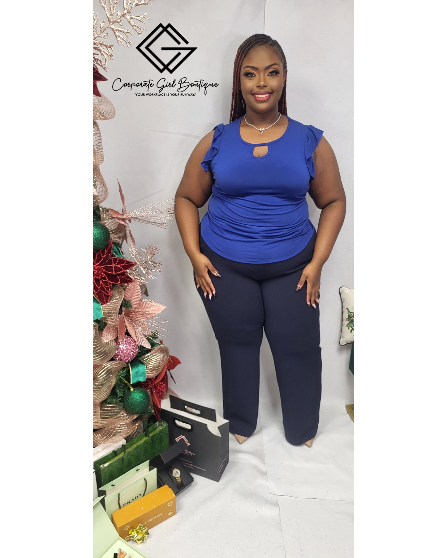 Keyhole Cap Sleeve Blouse -Plus Size