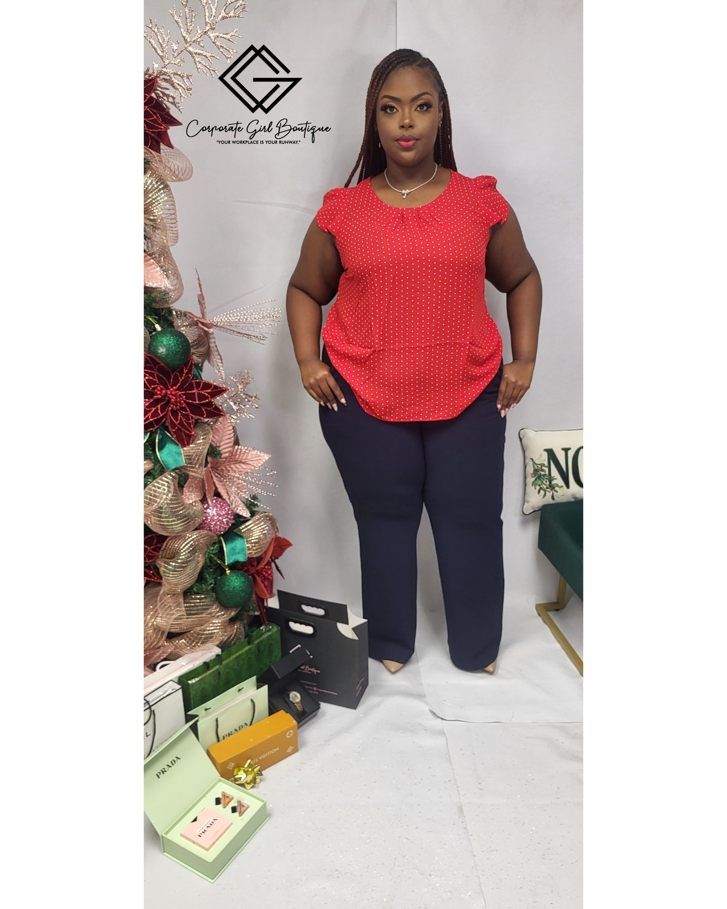 Polka Dot Printed Cap Sleeve Blouse- Plus Size