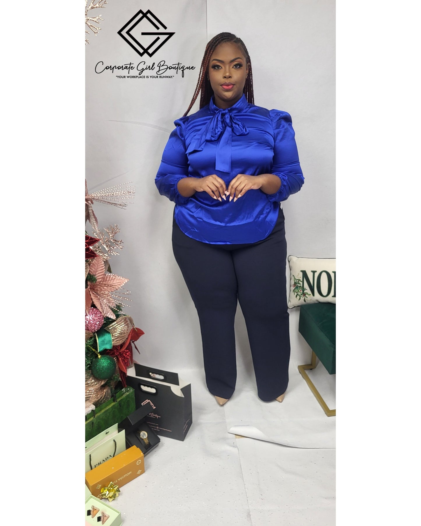 Satin Fierce  Bow Blouse Plus Size