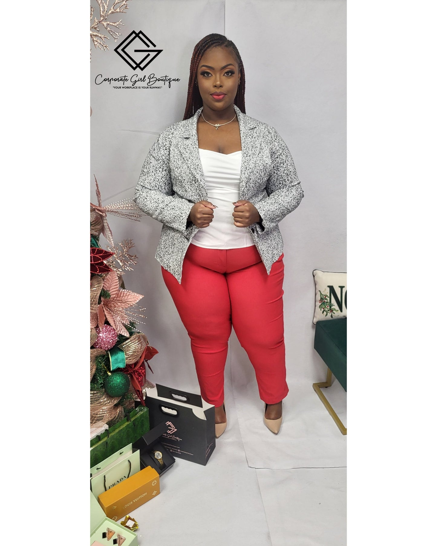 Sage Printed Blazer- PLus size