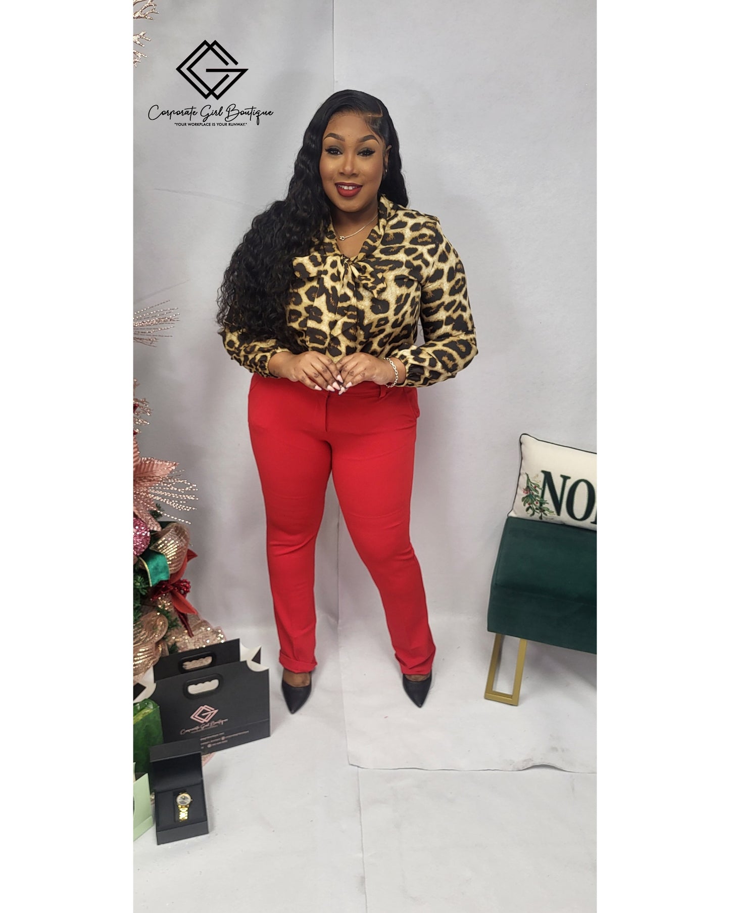 Feline Elegance Bow Tie Blouse