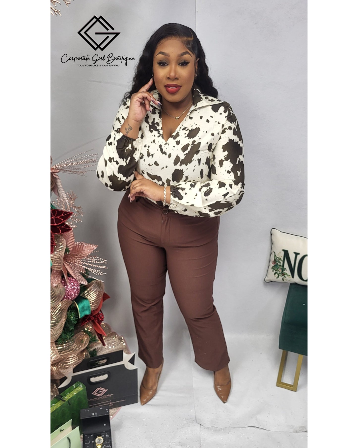 Collar Cow Print Blouse