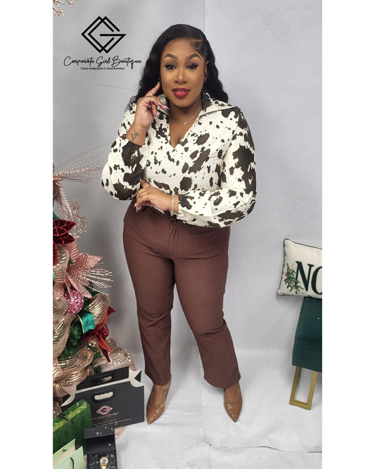 Collar Cow Print Blouse