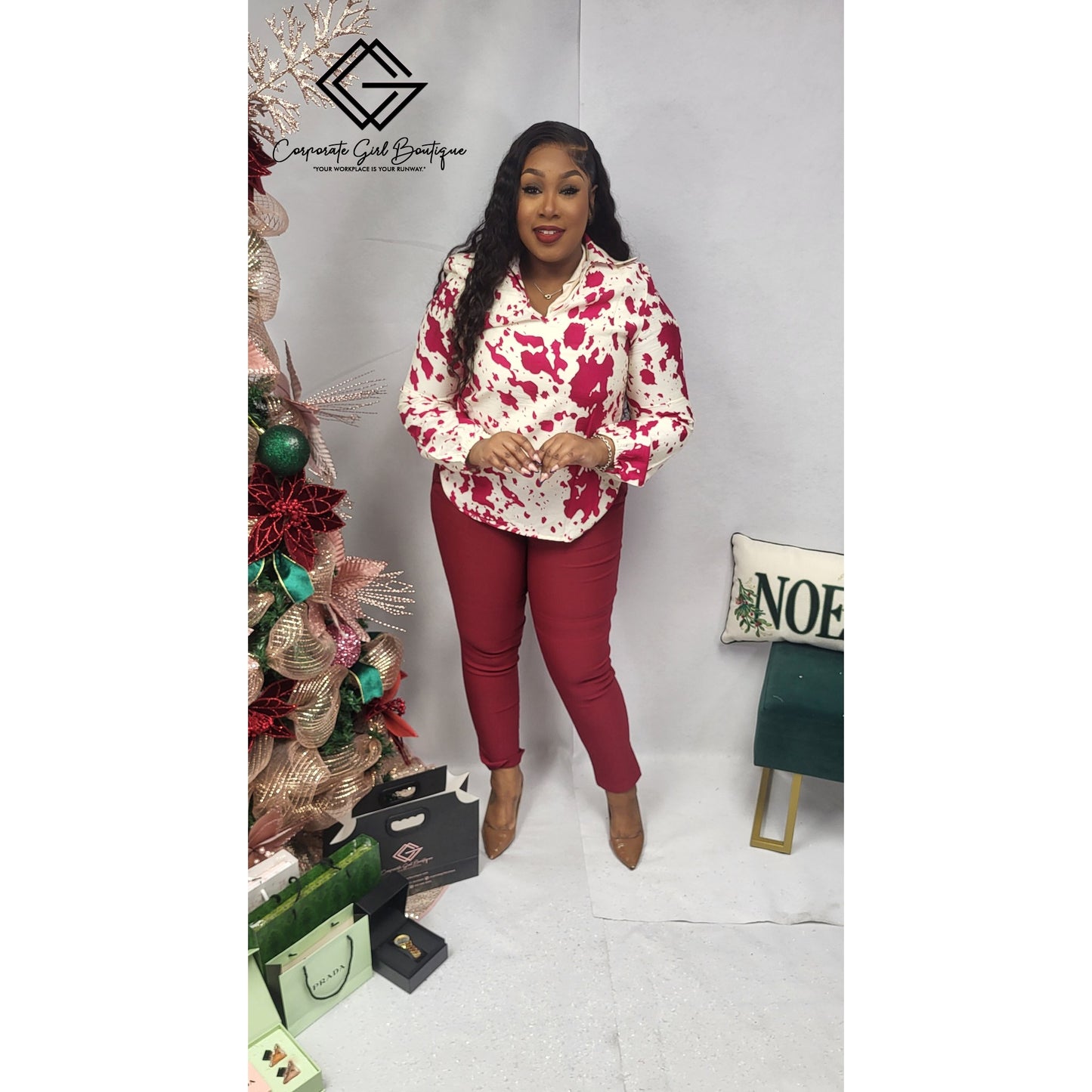 Collar Cow Print Blouse