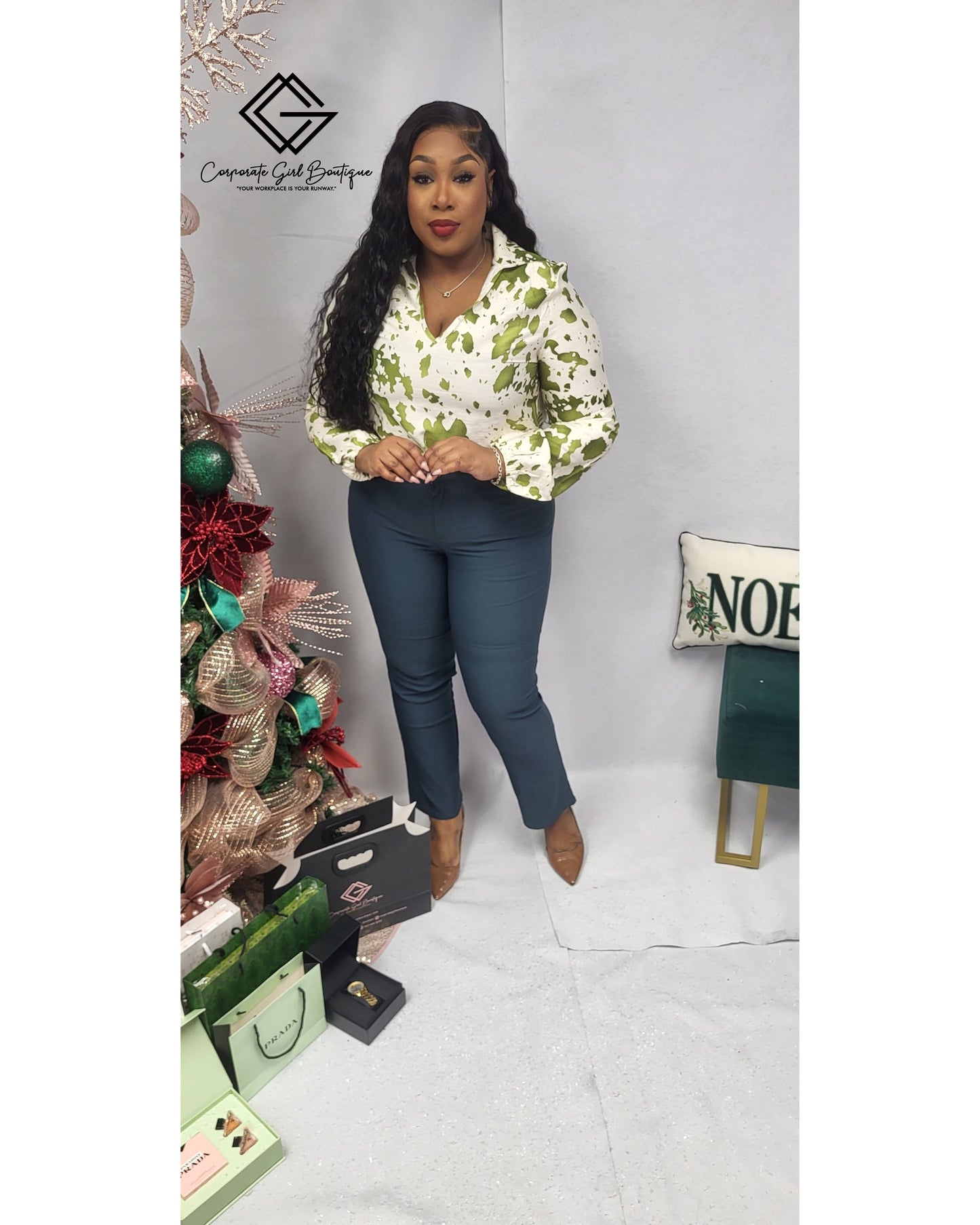 Collar Cow Print Blouse