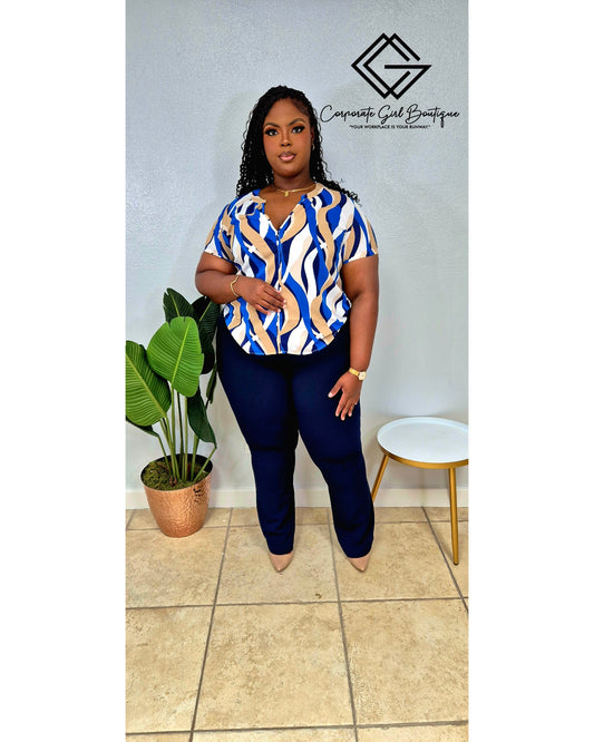 Water Ripple Short Sleeve Blouse- Plus Size