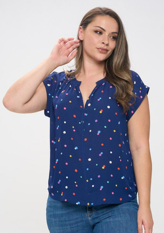 Polka Dot V- Neck Blouse -Plus Size