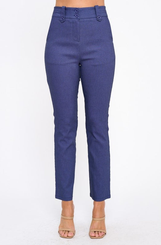High Waisted Button Detail Pants