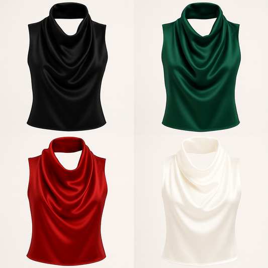 Satin Draped Collar Blouse