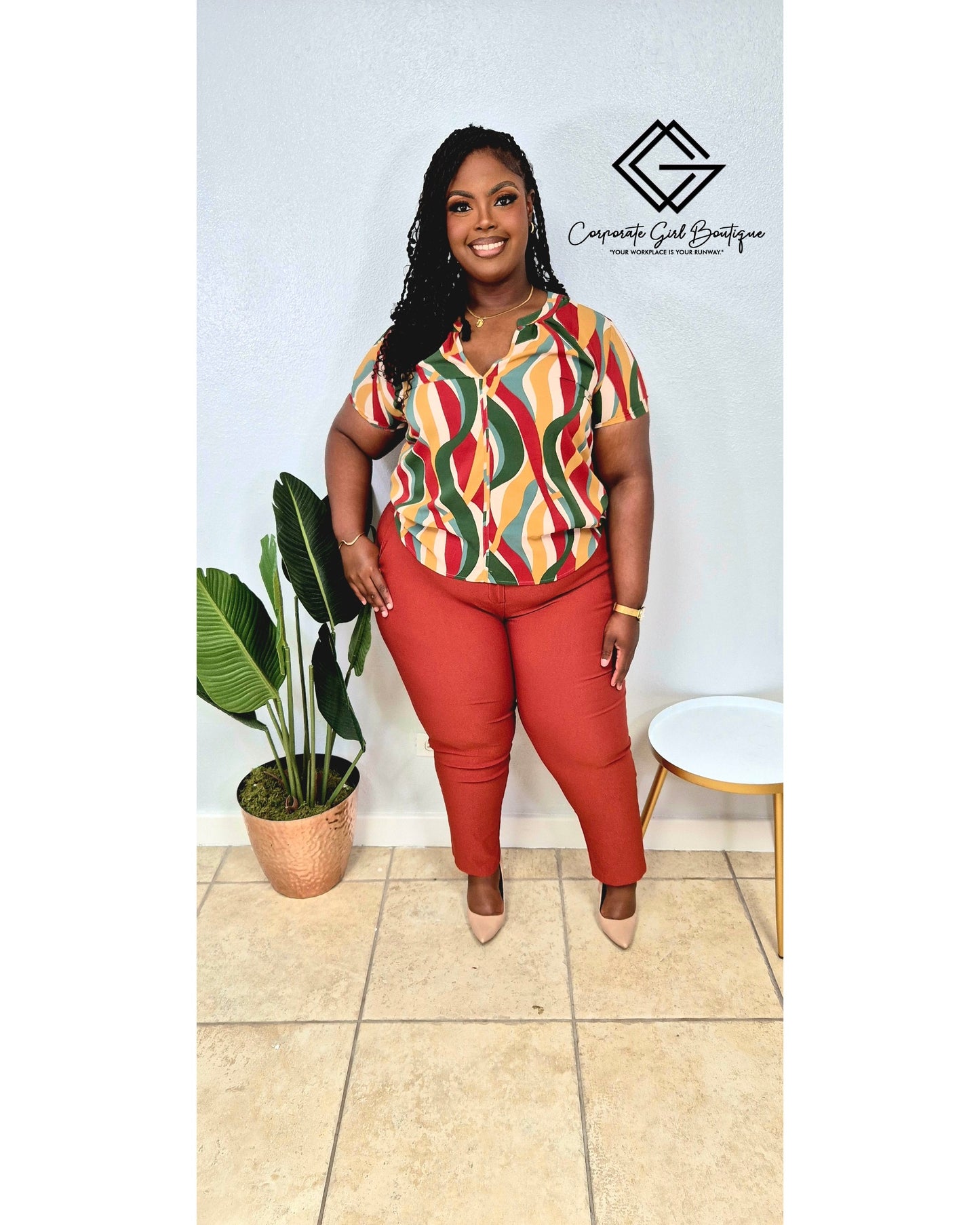 Water Ripple Short Sleeve Blouse- Plus Size