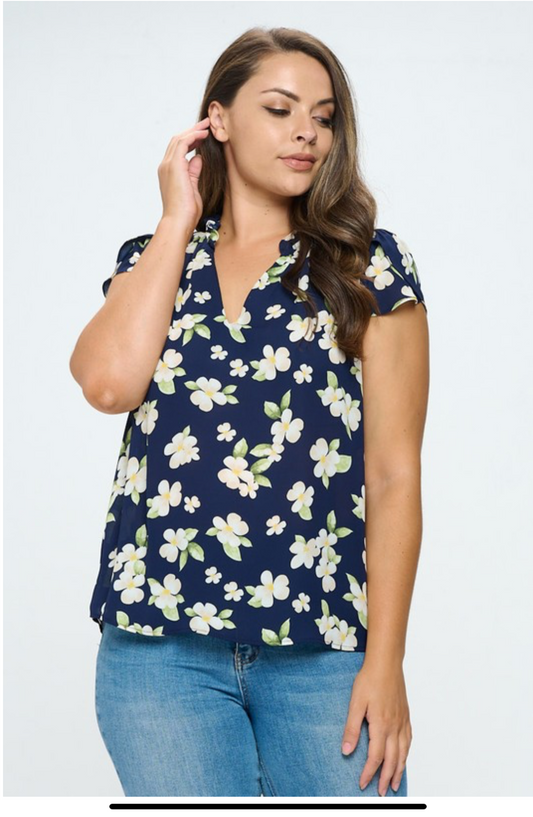 Petal Print Blouse- Plus Size