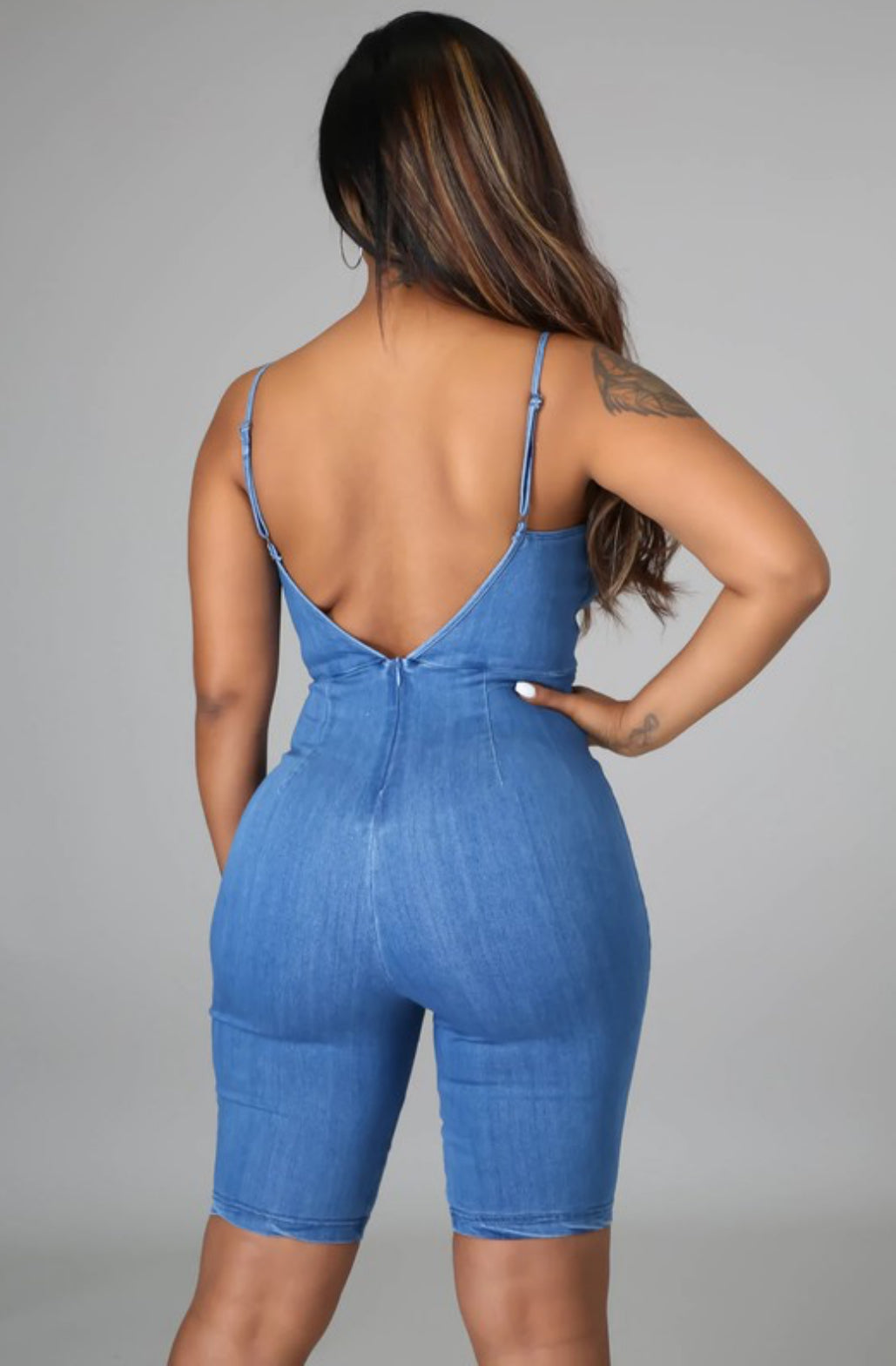 Tie Front Denim Romper