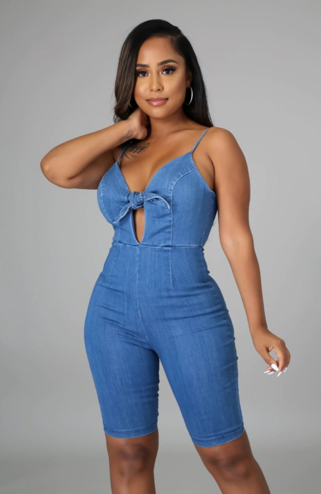 Tie Front Denim Romper