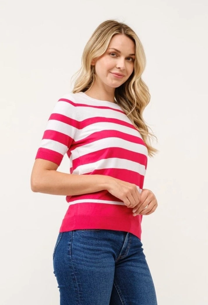 Striped Short Sleeve Pull Over Sweater Shirt