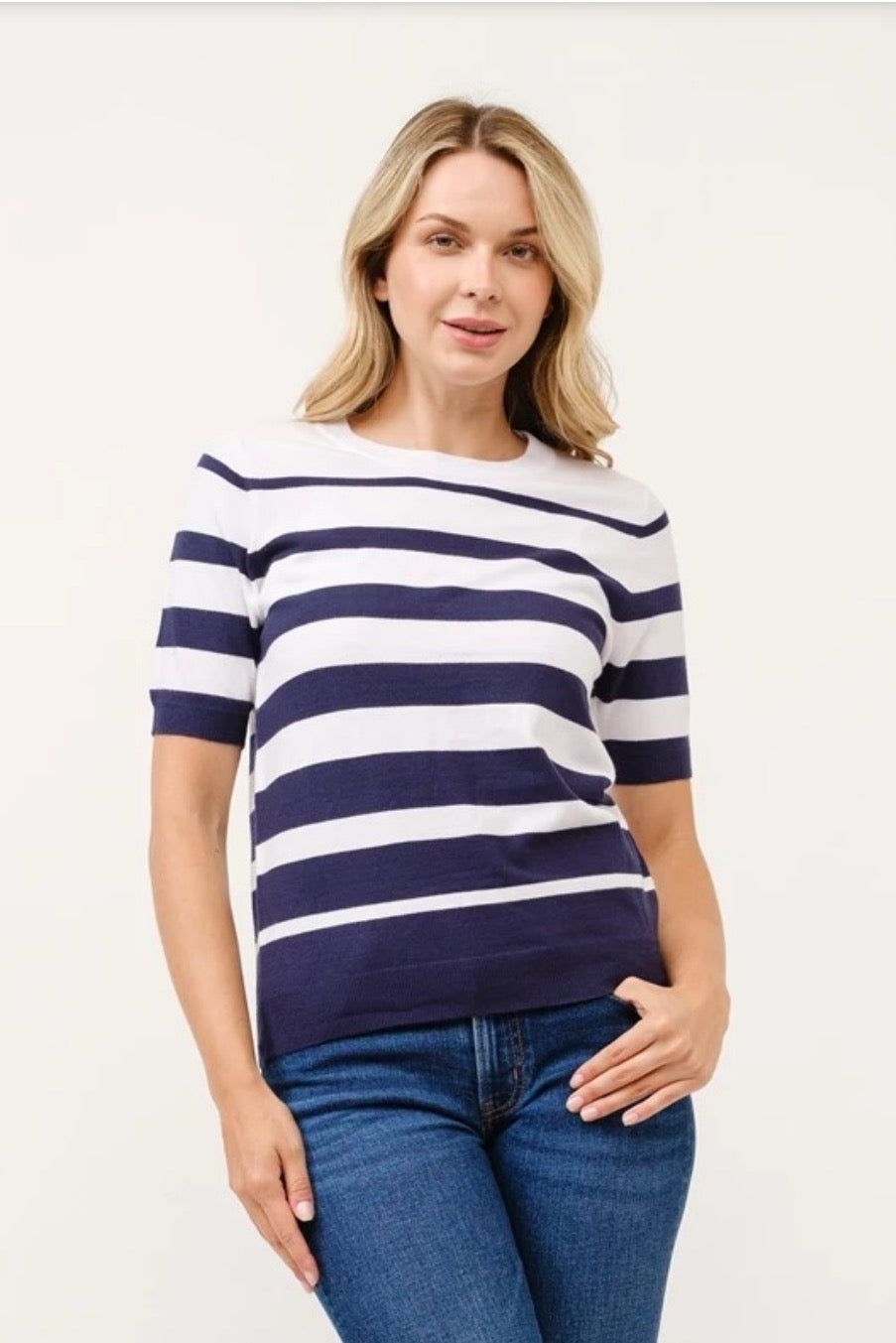 Striped Short Sleeve Pull Over Sweater Shirt